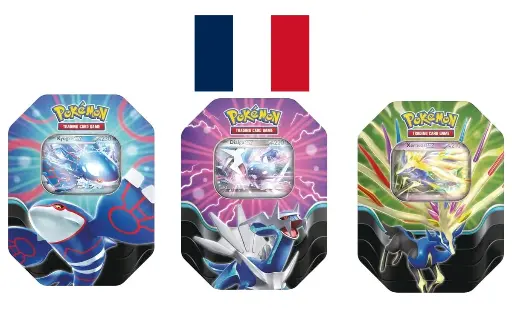 [PokeJccTin04/2025] Pokémon JCC Tin box Légendes: Azur Kyogre-ex, Xerneas-ex & Dialga-ex FR